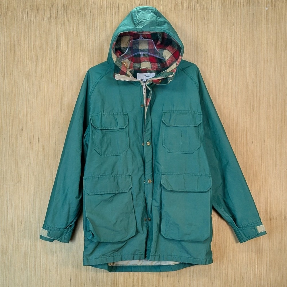 Vintage‎ 70s Woolrich Mountain Parka Green Plaid Lined Jacket Mens Large USA